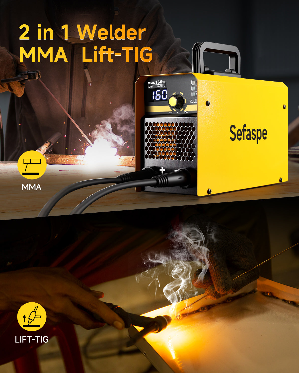 Sefaspe MMA160SE 110V/220V Stick Welder with Digital Display – Portable MMA & Lift TIG Welding Machine