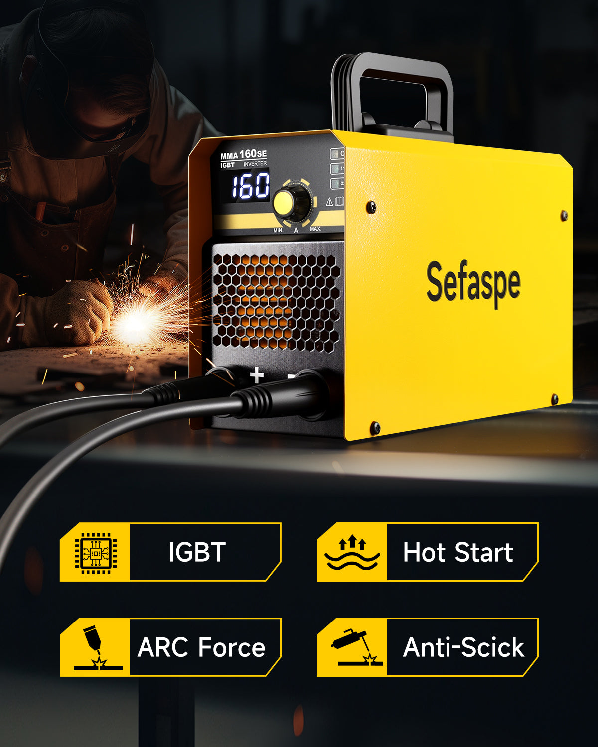 Sefaspe MMA160SE 110V/220V Stick Welder with Digital Display – Portable MMA & Lift TIG Welding Machine