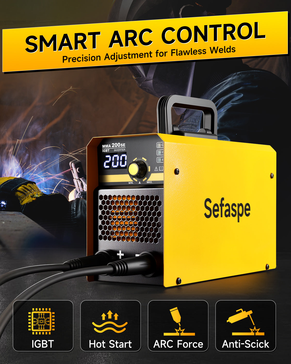 Sefaspe MMA200SE 200Amp Digital Inverter Stick Welder – Portable 110V/220V Dual Voltage MMA & Lift TIG Machine