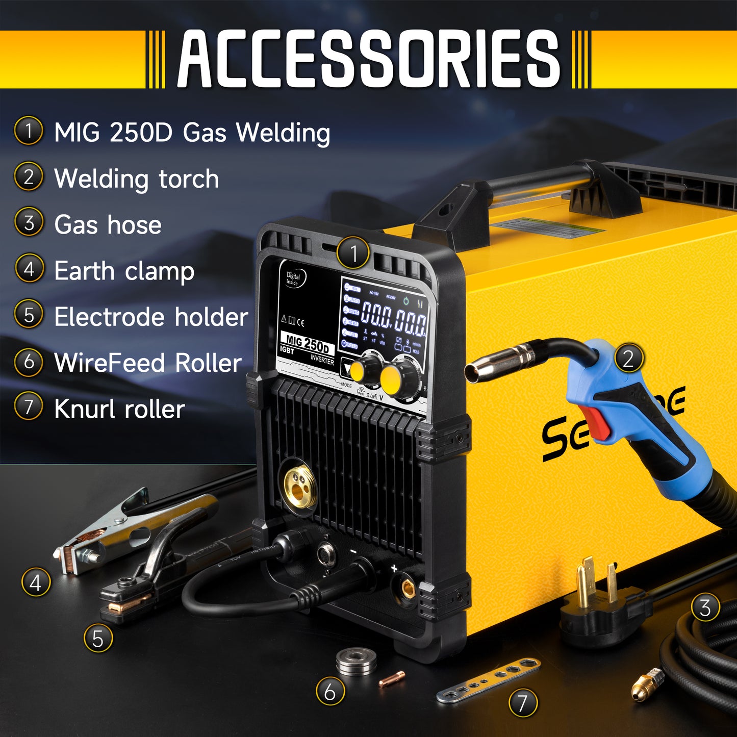 Sefaspe MIG250A 6-in-1 MIG Welder – Dual Voltage with MIG TIG Flux Core and Stick Welding