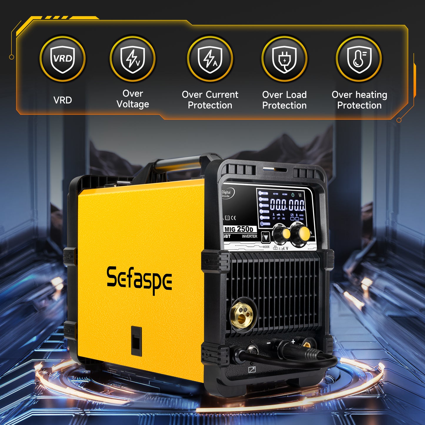 Sefaspe MIG250A 6-in-1 MIG Welder – Dual Voltage with MIG TIG Flux Core and Stick Welding