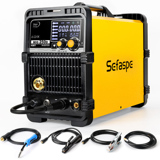 Sefaspe MIG250A 6-in-1 MIG Welder – Dual Voltage with MIG TIG Flux Core and Stick Welding