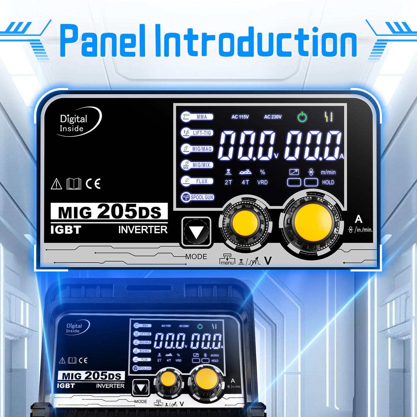 Sefaspe MIG205A Multi-Process Welder – MIG Flux Core Lift TIG and Stick Welding Machine