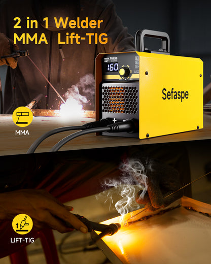Sefaspe MMA160SE 110V/220V Stick Welder with Digital Display – Portable MMA & Lift TIG Welding Machine