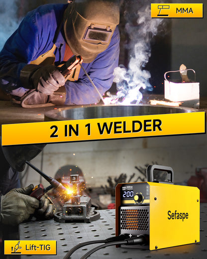 Sefaspe MMA200SE 200Amp Digital Inverter Stick Welder – Portable 110V/220V Dual Voltage MMA & Lift TIG Machine