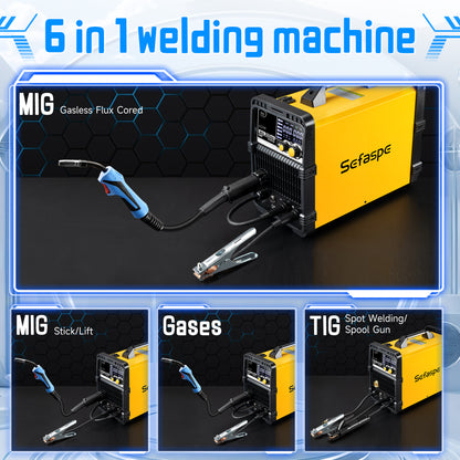 Sefaspe MIG205A Multi-Process Welder – MIG Flux Core Lift TIG and Stick Welding Machine