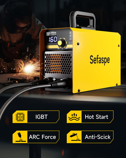 Sefaspe MMA160SE 110V/220V Stick Welder with Digital Display – Portable MMA & Lift TIG Welding Machine