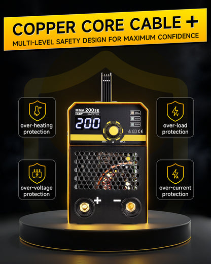 Sefaspe MMA200SE 200Amp Digital Inverter Stick Welder – Portable 110V/220V Dual Voltage MMA & Lift TIG Machine