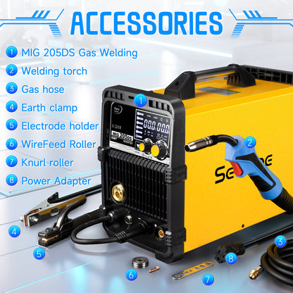 Sefaspe MIG205A Multi-Process Welder – MIG Flux Core Lift TIG and Stick Welding Machine