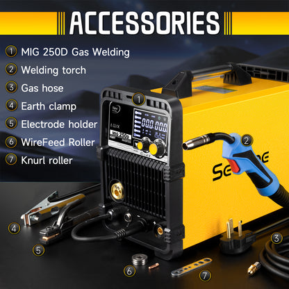 Sefaspe MIG250A 6-in-1 MIG Welder – Dual Voltage with MIG TIG Flux Core and Stick Welding