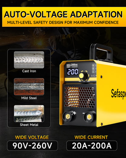 Sefaspe MMA200SE 200Amp Digital Inverter Stick Welder – Portable 110V/220V Dual Voltage MMA & Lift TIG Machine