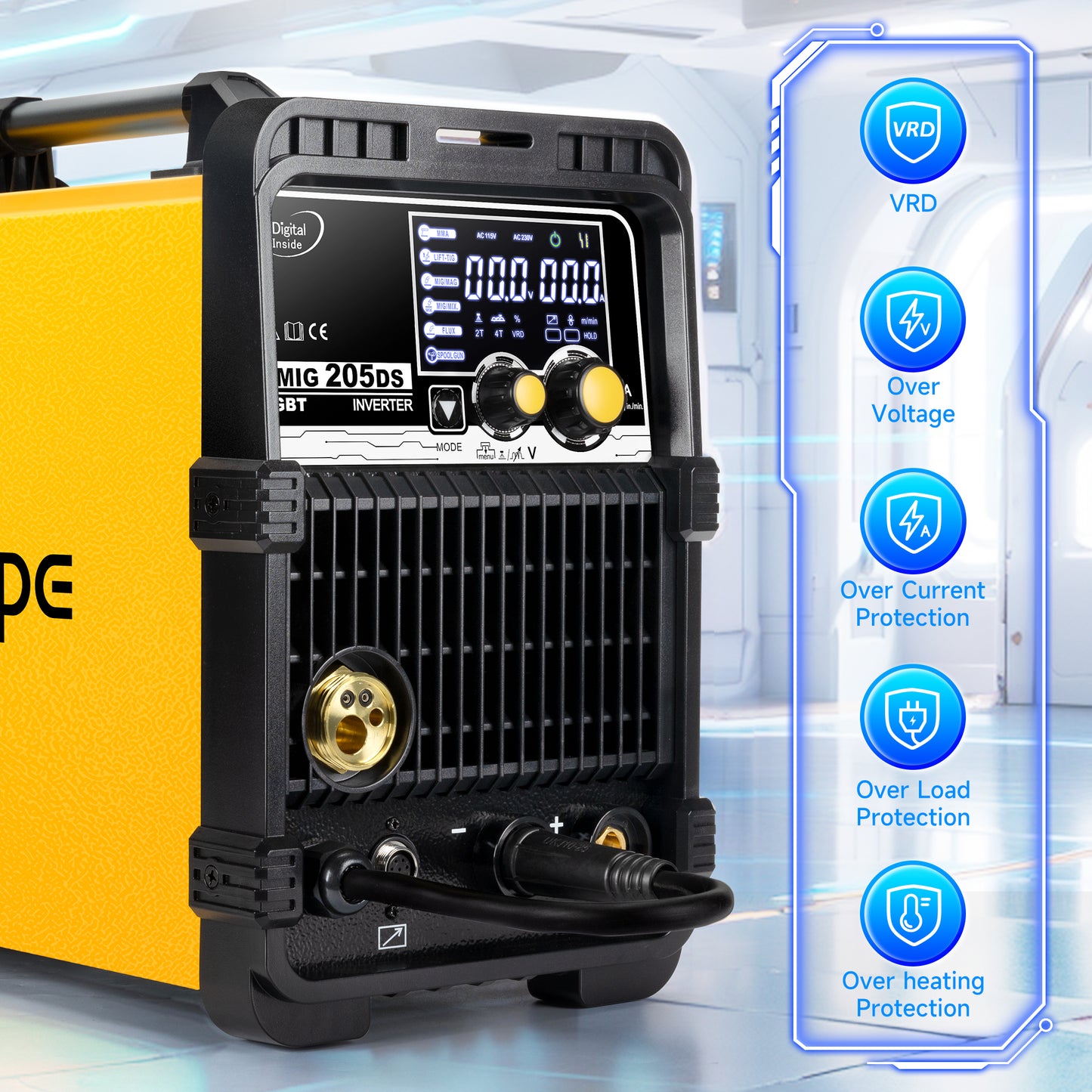 Sefaspe MIG205A Multi-Process Welder – MIG Flux Core Lift TIG and Stick Welding Machine