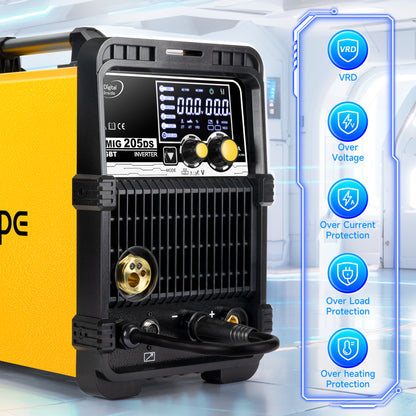 Sefaspe MIG205A Multi-Process Welder – MIG Flux Core Lift TIG and Stick Welding Machine