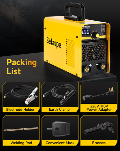 Sefaspe MMA160SE 110V/220V Stick Welder with Digital Display – Portable MMA & Lift TIG Welding Machine